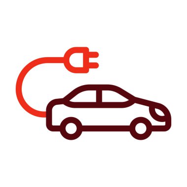 Elektrikli Otomobil Vektörü Kalın Çizgi Kişisel ve Ticari Kullanım İçin İki Renk Simgesi