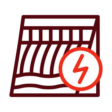 Kişisel ve Ticari Kullanım İçin Hidroelektrik Vektör Kalın Çizgisi İki Renk Simgesi