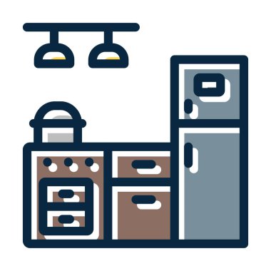 Kişisel ve ticari kullanım için Koyu Renk Simgeleri Doldurulmuş Mutfak Vektörü Kalın Çizgisi