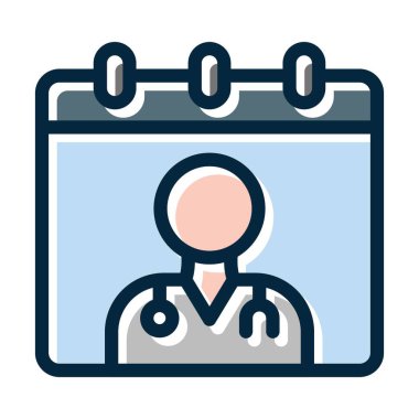 Doktor Ziyaret Günü Kalın Çizgisi Kişisel ve Ticari Kullanım İçin Koyu Renk Simgeleri Dolduruldu