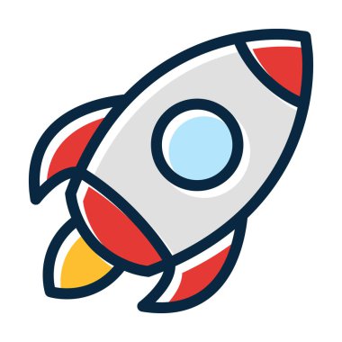 Roket Vektör Kalın Çizgisi Kişisel ve Ticari Kullanım İçin Koyu Renk Simgeleri Dolduruldu