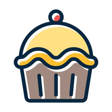 Kişisel ve Ticari Kullanım İçin Koyu Renk Simgelerini Doldurulmuş Pasta Vektörü Kalın Çizgisi