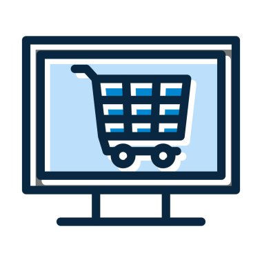 Çevrimiçi Alışveriş Vektörü Kalın Çizgisi Kişisel ve Ticari Kullanım İçin Koyu Renk Simgeleri Dolduruldu