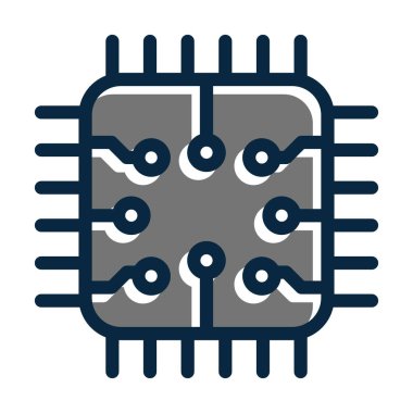 Kişisel ve Ticari Kullanım İçin Koyu Renk Simgeleri Doldurulmuş İşlemci Vektör Kalın Çizgisi