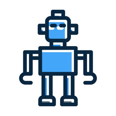 Robot Vektör Kalın Çizgisi Kişisel ve Ticari Kullanım İçin Koyu Renk Simgeleri Dolduruldu