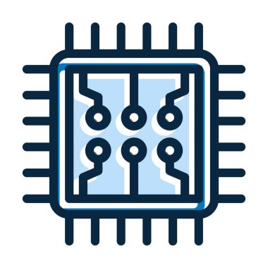 Kişisel ve Ticari Kullanım İçin Koyu Renk Simgeleri Doldurulmuş İşlemci Vektör Kalın Çizgisi