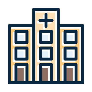 Hastane Vektör Kalın Çizgisi Kişisel ve Ticari Kullanım İçin Koyu Renk Simgeleriyle Dolu