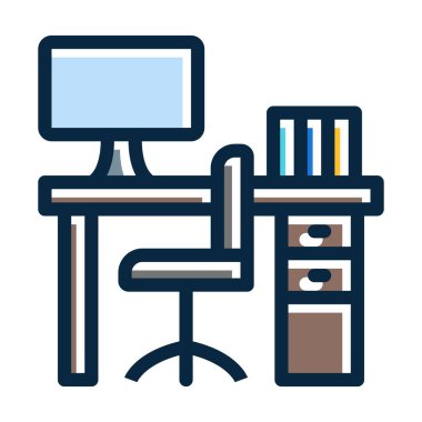 Ofis Vektörü Kalın Çizgisi Kişisel ve Ticari Kullanım İçin Koyu Renk Simgeleri Dolduruldu