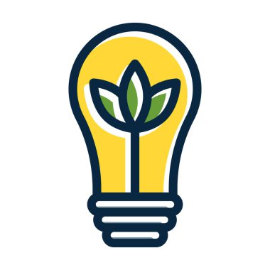 Eko Ampul Vektör Kalın Çizgisi Kişisel ve Ticari Kullanım İçin Koyu Renk Simgeleri Dolduruldu