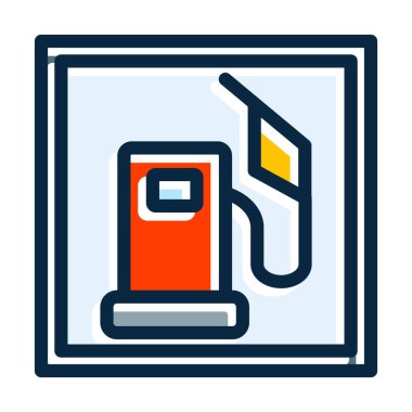 Benzin İstasyonu Vektör Kalın Çizgisi Kişisel ve Ticari Kullanım İçin Koyu Renk Simgeleri Dolduruldu