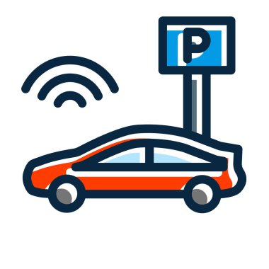 Çevrimiçi Otopark Vektörü Kalın Çizgisi Kişisel ve Ticari Kullanım İçin Koyu Renk Simgeleri Dolduruldu