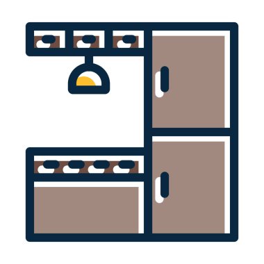 Kişisel ve Ticari Kullanım İçin Koyu Renk Simgeleri Doldurulmuş Mutfak Kabinesi Kalın Çizgisi
