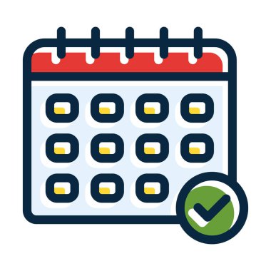 Kişisel ve Ticari Kullanım İçin Koyu Renk Simgeleri Doldurulmuş Takvim Vektörü Kalın Çizgisi