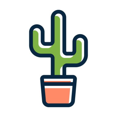 Kaktüs Vektör Kalın Çizgisi Kişisel ve Ticari Kullanım İçin Koyu Renk Simgeleri Dolduruldu