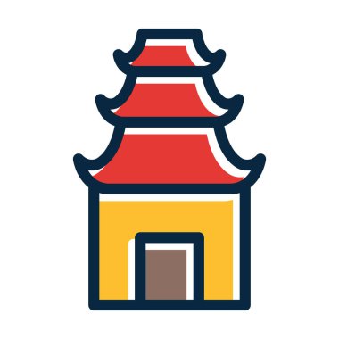 Tapınak Vektörü Kalın Çizgisi Kişisel ve Ticari Kullanım İçin Koyu Renk Simgeleriyle Dolu