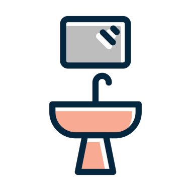 Banyo Vektörü Kalın Çizgisi Kişisel ve Ticari Kullanım İçin Koyu Renk Simgeleriyle Dolu