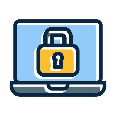 Çevrimiçi Güvenlik Vektörü Kalın Çizgisi Kişisel ve Ticari Kullanım İçin Koyu Renk Simgeleri Dolduruldu