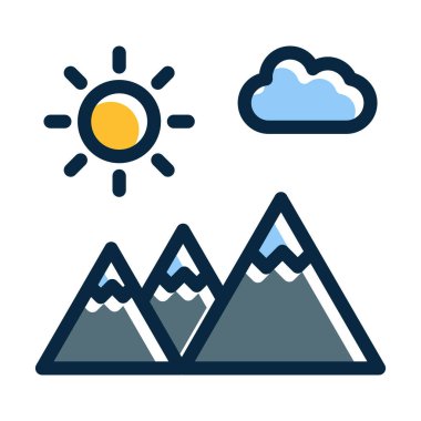 Dağ Vektörü Kalın Çizgisi Kişisel ve Ticari Kullanım İçin Koyu Renk Simgeleriyle Dolu