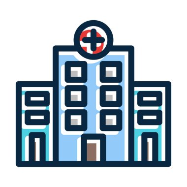 Hastane Vektör Kalın Çizgisi Kişisel ve Ticari Kullanım İçin Koyu Renk Simgeleriyle Dolu