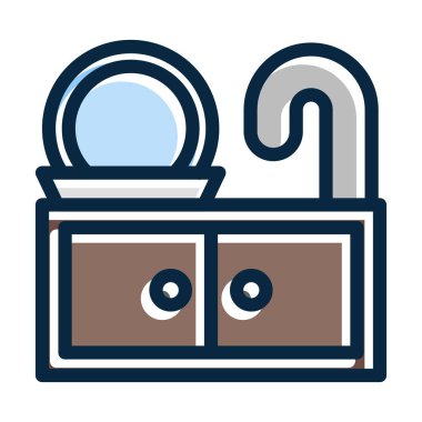 Kişisel ve ticari kullanım için Koyu Renk Simgeleri Doldurulmuş Lavabo Vektörü Kalın Çizgisi