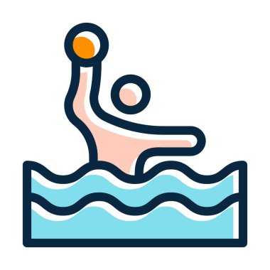 Waterpolo Vektör Kalın Çizgisi Kişisel ve Ticari Kullanım İçin Koyu Renk Simgeleri Dolduruldu