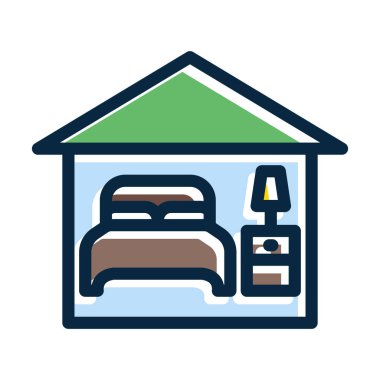 Oda Vektörü Kalın Çizgisi Kişisel ve Ticari Kullanım İçin Koyu Renk Simgeleriyle Dolu