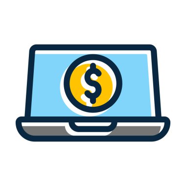 Çevrimiçi Bankacılık Vektörü Kalın Çizgisi Kişisel ve Ticari Kullanım İçin Koyu Renk Simgeleri Dolduruldu