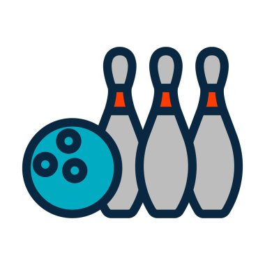 Bowling Vektörü Kalın Çizgisi Kişisel ve Ticari Kullanım İçin Koyu Renk Simgeleri Dolduruldu