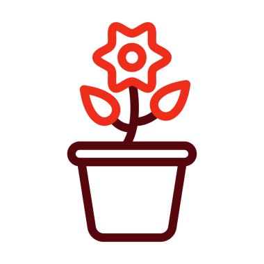 Çiçek Saksı Vektörü Kalın Çizgi Kişisel ve Ticari Kullanım İçin İki Renk Simgesi