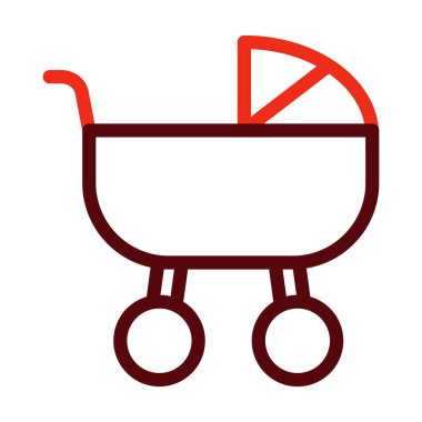 Bebek Arabası Kalın Çizgi Kişisel ve Ticari Kullanım İçin İki Renk Simgesi