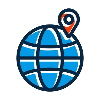 Kişisel ve Ticari Kullanım İçin Koyu Renk Simgeleri Doldurulmuş Küresel Vektör Kalın Çizgisi