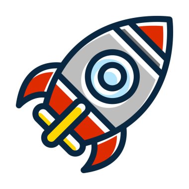 Roket Vektör Kalın Çizgisi Kişisel ve Ticari Kullanım İçin Koyu Renk Simgeleri Dolduruldu