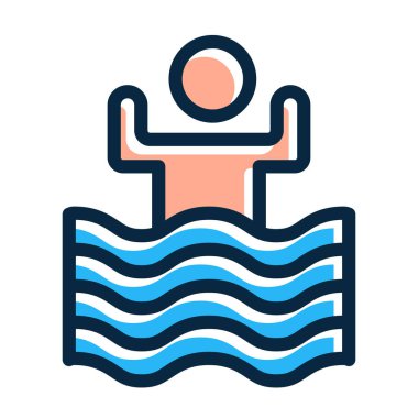 Boğulma Vektörü Kalın Çizgisi Kişisel ve Ticari Kullanım İçin Koyu Renk Simgeleri Dolduruldu