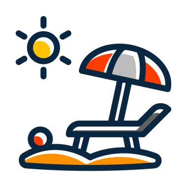 Plaj Vektörü Kalın Çizgisi Kişisel ve Ticari Kullanım İçin Koyu Renk Simgeleriyle Dolu