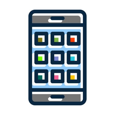 Kişisel ve Ticari Kullanım İçin Koyu Renk Simgelerini Doldurulmuş Akıllı Telefon Vektör Kalın Çizgisi