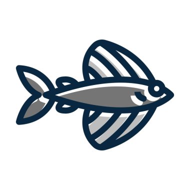 Uçan Balık Vektörü Kalın Çizgisi Kişisel ve Ticari Kullanım İçin Koyu Renk Simgeleri Dolduruldu