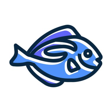 Mavi Tang Balık Vektörü Kalın Çizgisi Kişisel ve Ticari Kullanım İçin Koyu Renk Simgeleri Dolduruldu