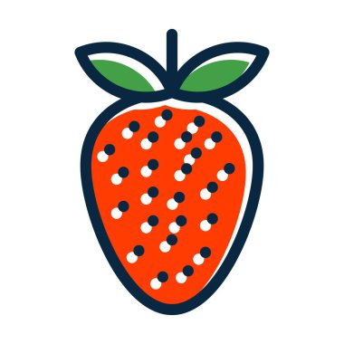 Çilek Vektörü Kalın Çizgisi Kişisel ve Ticari Kullanım İçin Koyu Renk Simgeleri Dolduruldu