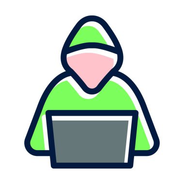 Hacker Vektör Kalın Çizgisi Kişisel ve Ticari Kullanım İçin Koyu Renk Simgeleri Dolduruldu