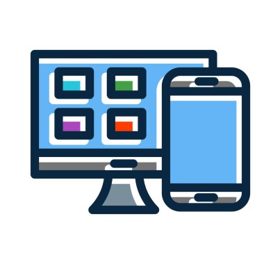 Kişisel ve Ticari Kullanım İçin Koyu Renk Simgeleri Doldurulmuş Yanıt Tasarım Kalın Çizgisi