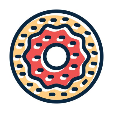 Donut Vektör Kalın Çizgisi Kişisel ve Ticari Kullanım İçin Koyu Renk Simgeleri Dolduruldu