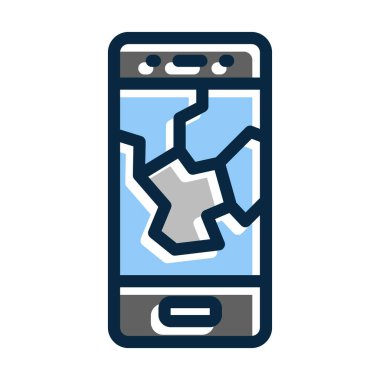 Kırık Telefon Vektör Kalın Çizgisi Kişisel ve Ticari Kullanım İçin Koyu Renk Simgeleri Dolduruldu