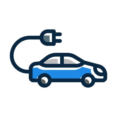 Elektrikli Otomobil Vektörü Kalın Çizgisi Koyu Renk Simgeleri Kişisel ve Ticari Kullanım İçin Simgeler