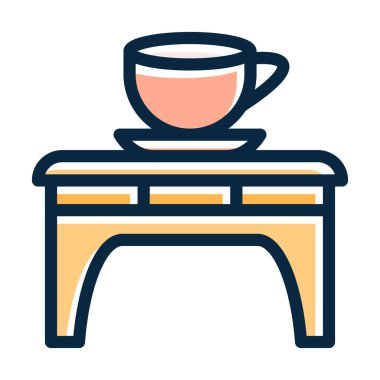 Kahve Masası Kalın Çizgisi Koyu Renk Simgeleri Kişisel ve Ticari Kullanım İçin