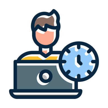 Fazla mesai Vektör Kalın Çizgisi Kişisel ve Ticari Kullanım İçin Koyu Renk Simgeleri Dolduruldu