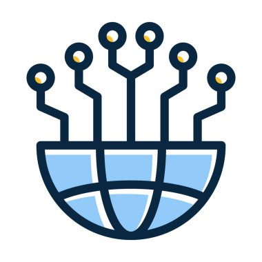 Kişisel ve Ticari Kullanım İçin Koyu Renk Simgelerini Doldurulmuş Küresel Ağ Vektörü Kalın Çizgisi