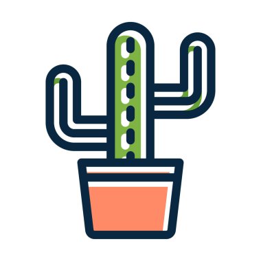 Kaktüs Vektör Kalın Çizgisi Kişisel ve Ticari Kullanım İçin Koyu Renk Simgeleri Dolduruldu