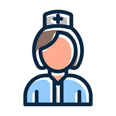 Hemşire Vektör Kalın Çizgisi Kişisel ve Ticari Kullanım İçin Koyu Renk Simgeleri Dolduruldu