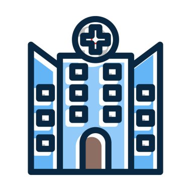 Hastane Vektör Kalın Çizgisi Kişisel ve Ticari Kullanım İçin Koyu Renk Simgeleriyle Dolu