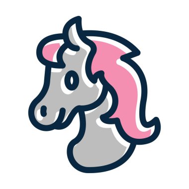 Tek Boynuzlu At Kalın Çizgisi Kişisel ve Ticari Kullanım İçin Koyu Renk Simgeleri Dolduruldu